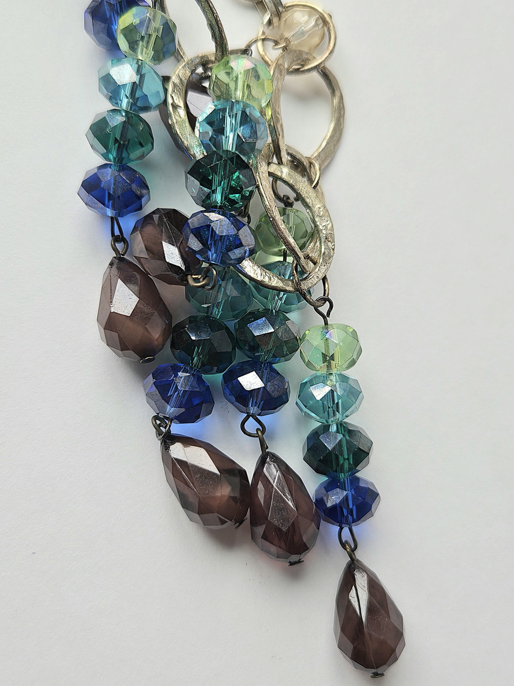 Boho Glam Peacock Real Feather Statement Necklace Fringe Asymmetrical Crystal - Picture 4 of 6